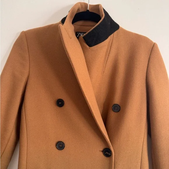 Zara Double-Breasted Tan Wool Coat - Picture 7 of 8